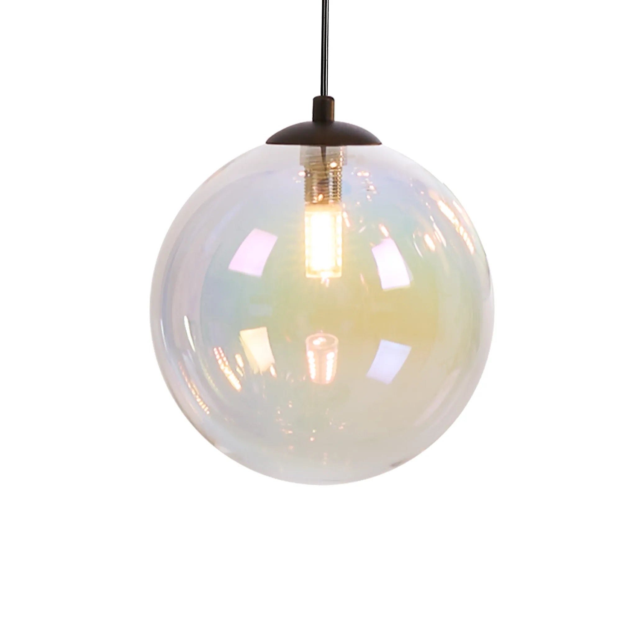 Deacon Round Pendant 3 Light - Satin Black & Iridescent