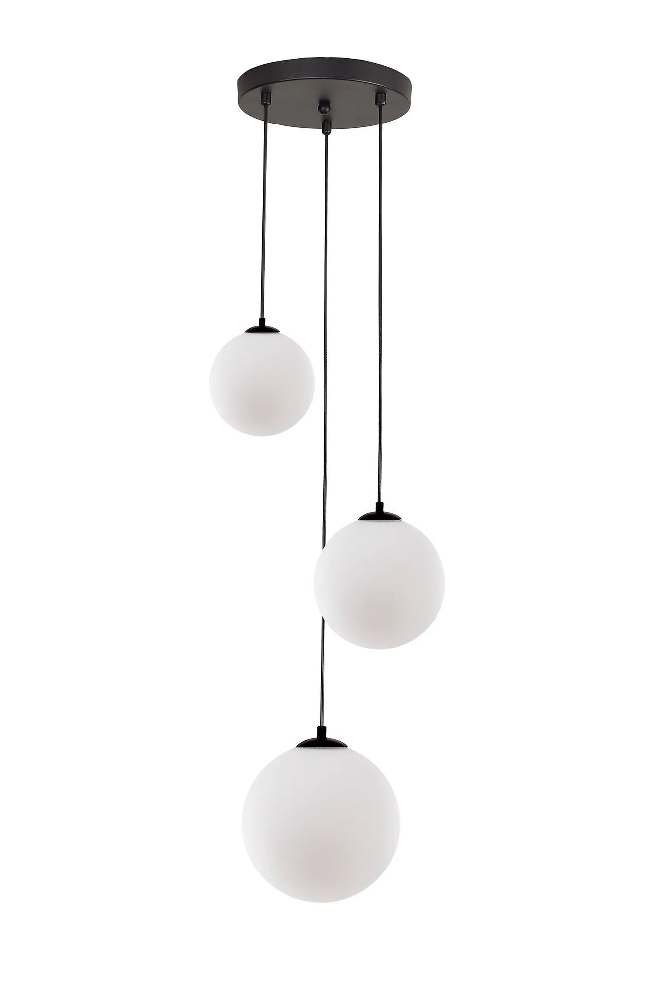 Deacon Round Pendant 3 Light - Satin Black & Opal