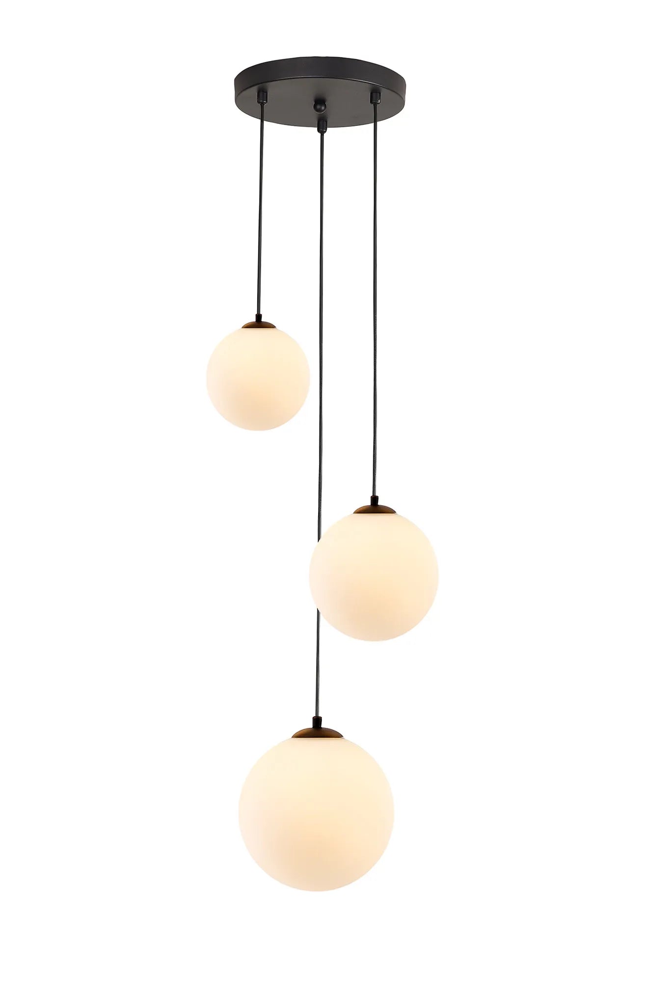Deacon Round Pendant 3 Light - Satin Black & Opal