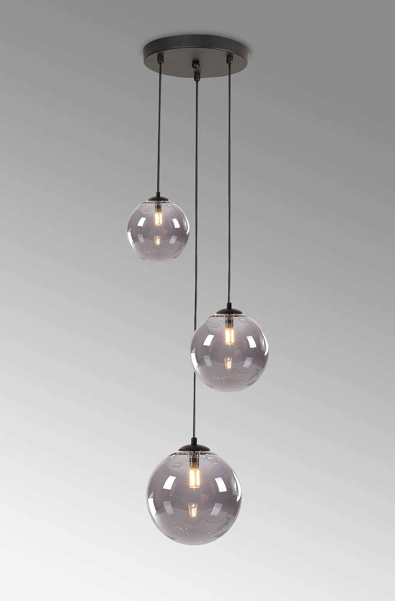 Deacon Round Pendant 3 Light - Satin Black & Smoke