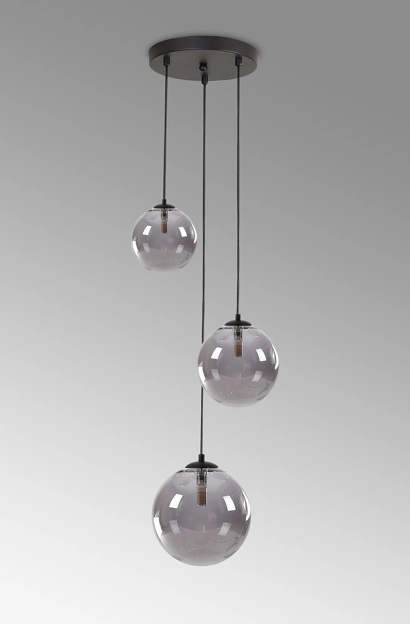 Deacon Round Pendant 3 Light - Satin Black & Smoke