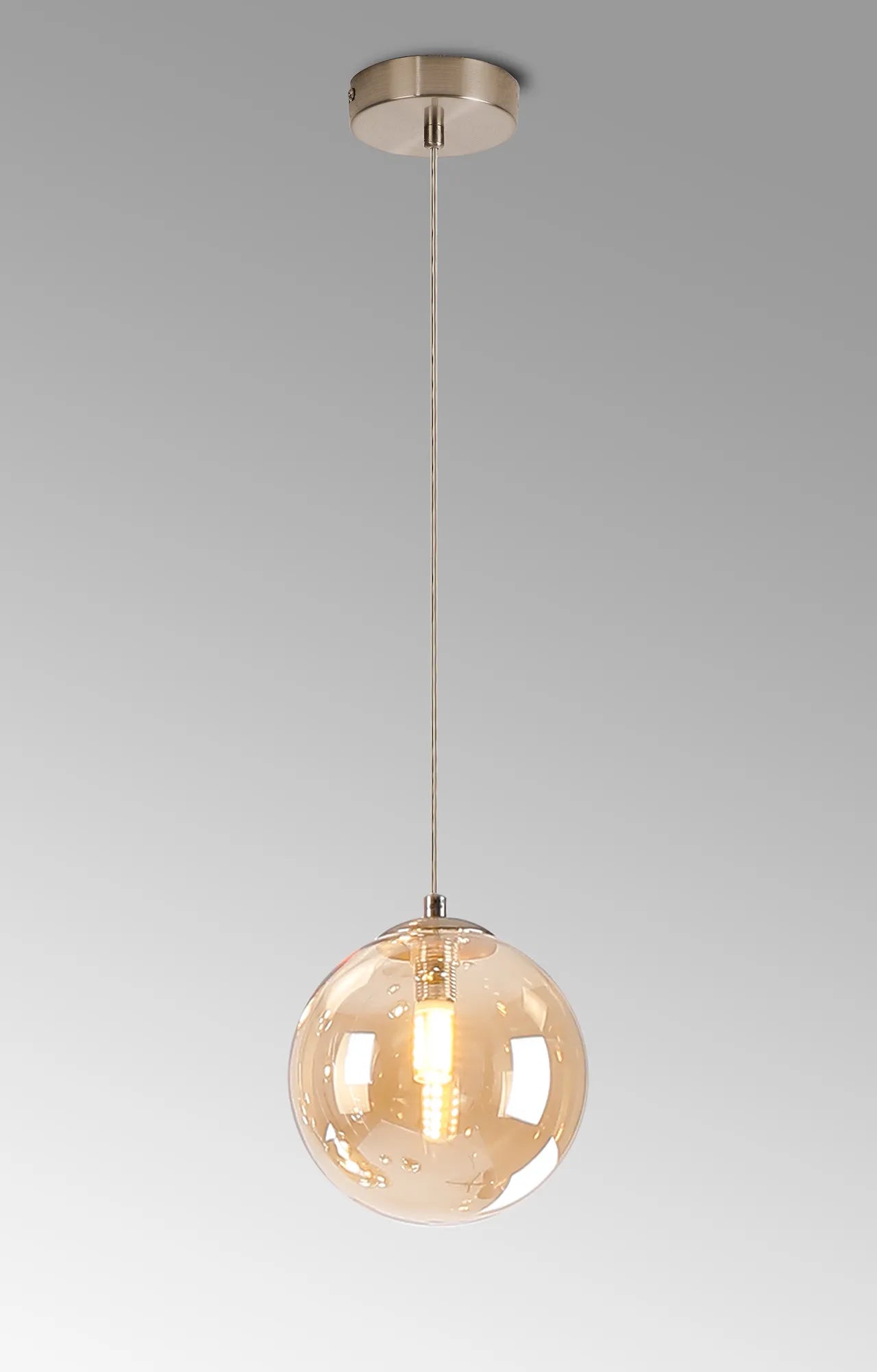 Deacon Single Pendant Single Light - Satin Nickel & Amber