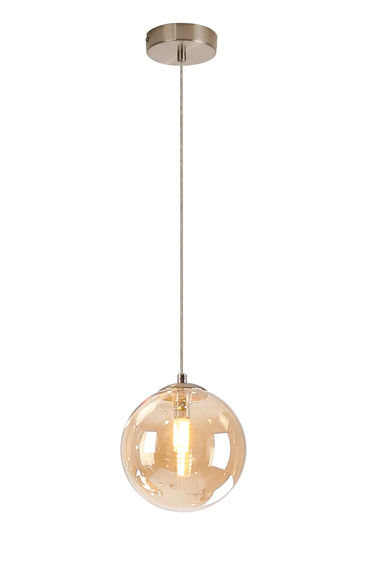 Deacon Single Pendant Single Light - Satin Nickel & Amber