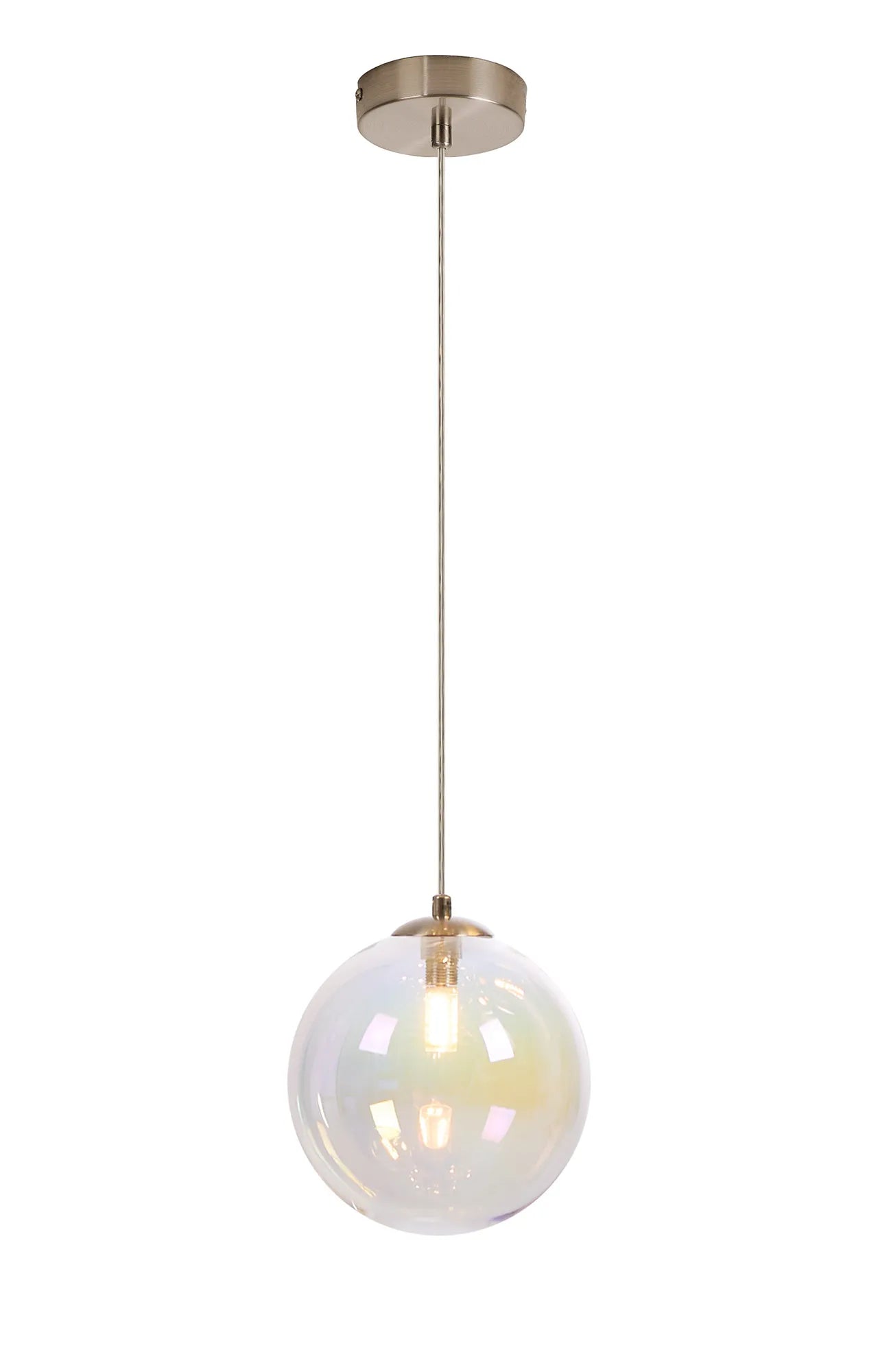 Deacon Single Pendant Single Light - Satin Nickel & Iridescent