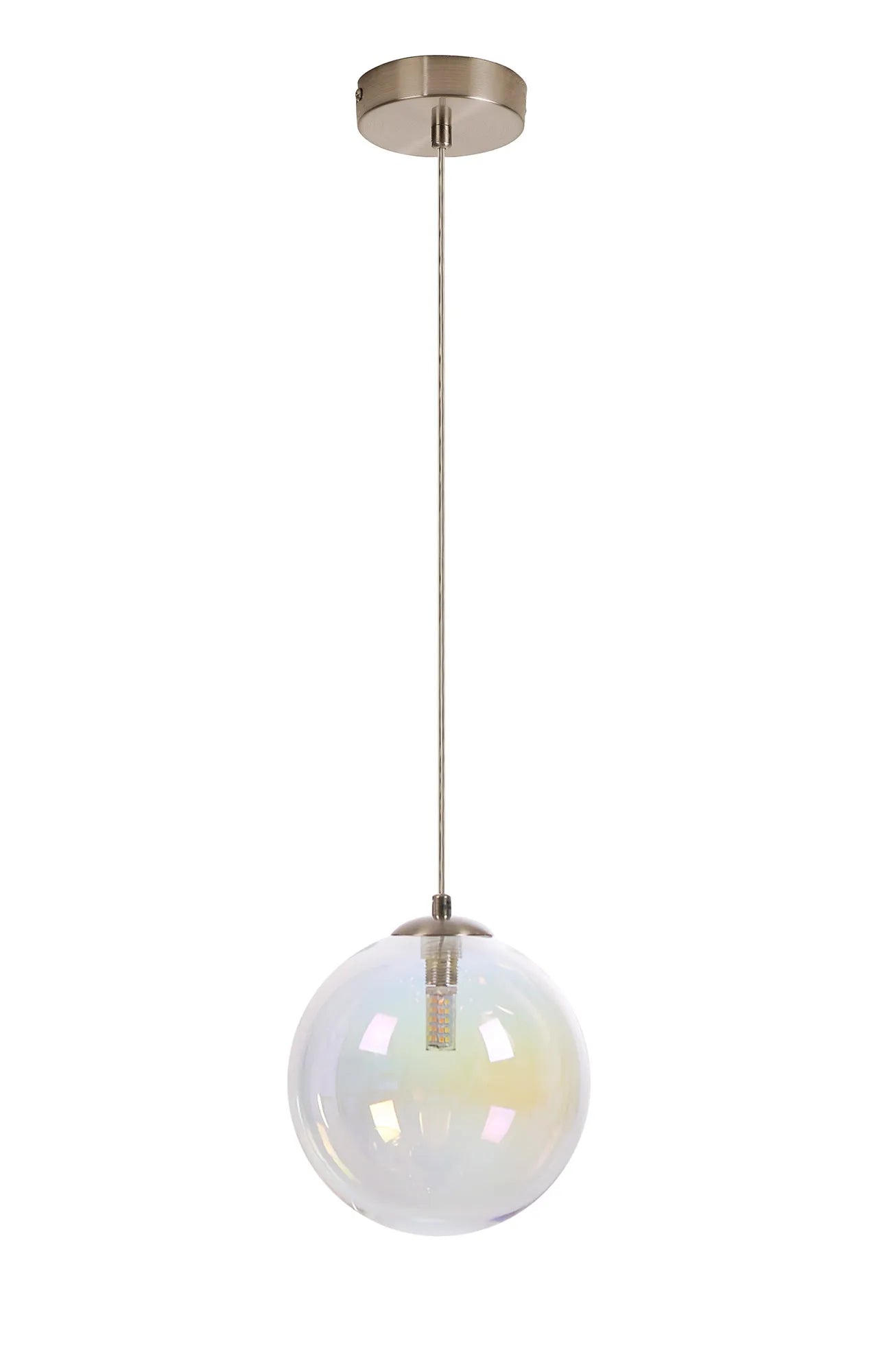 Deacon Single Pendant Single Light - Satin Nickel & Iridescent