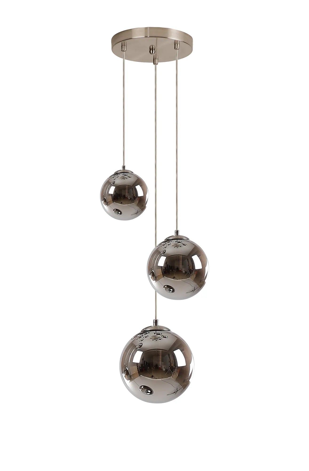 Deacon Round Pendant 3 Light - Satin Nickel & Chrome