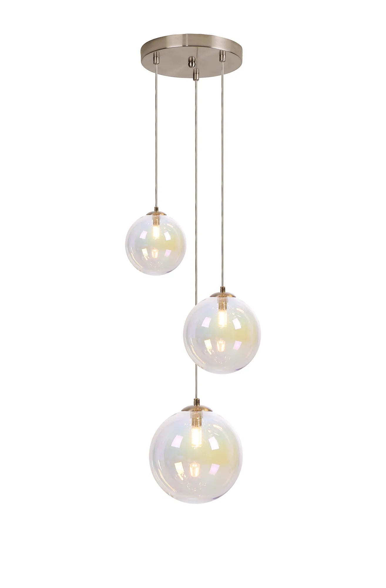 Deacon Round Pendant 3 Light - Satin Nickel & Iridescent