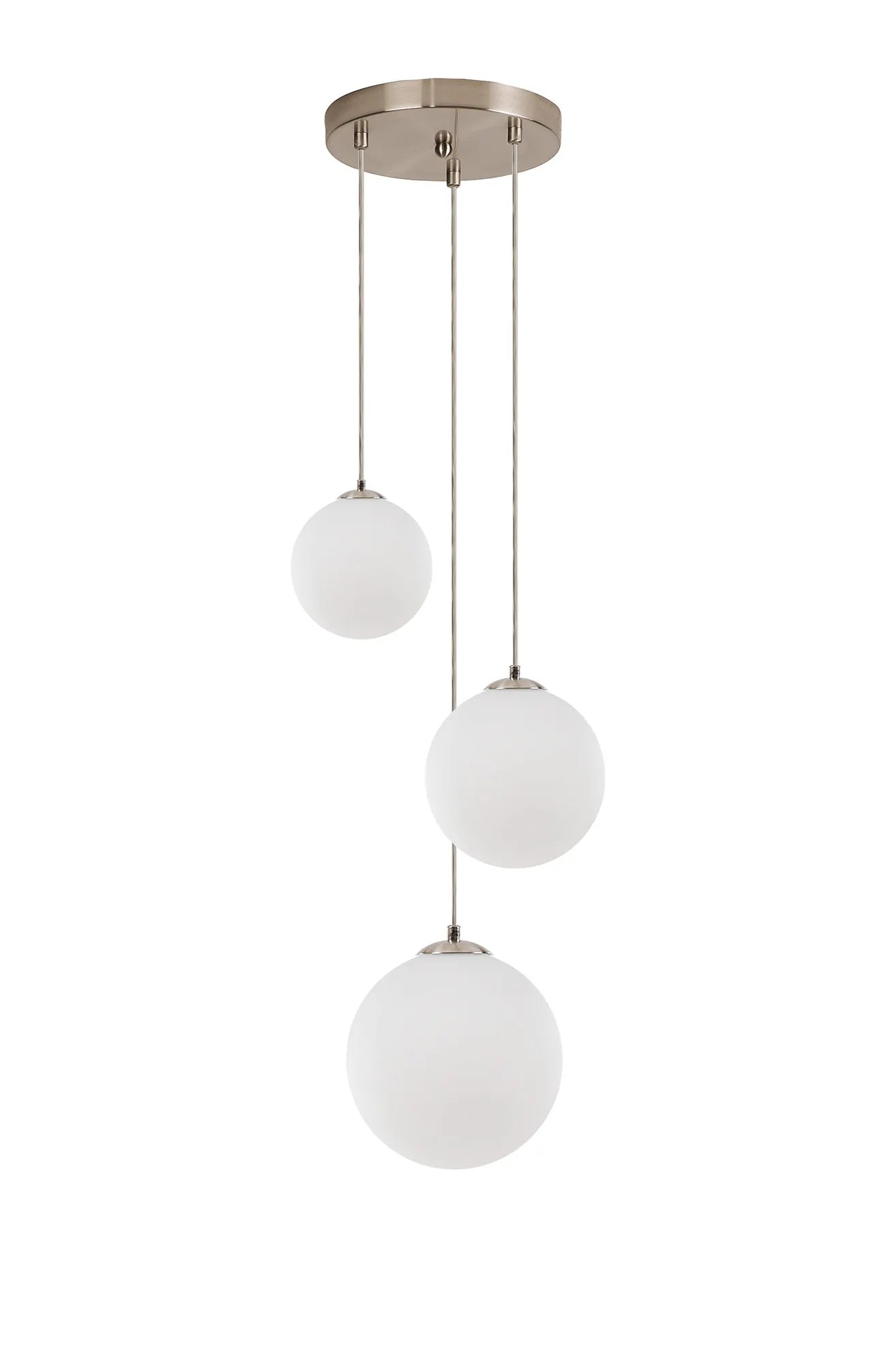 Deacon Round Pendant 3 Light - Satin Nickel & Opal