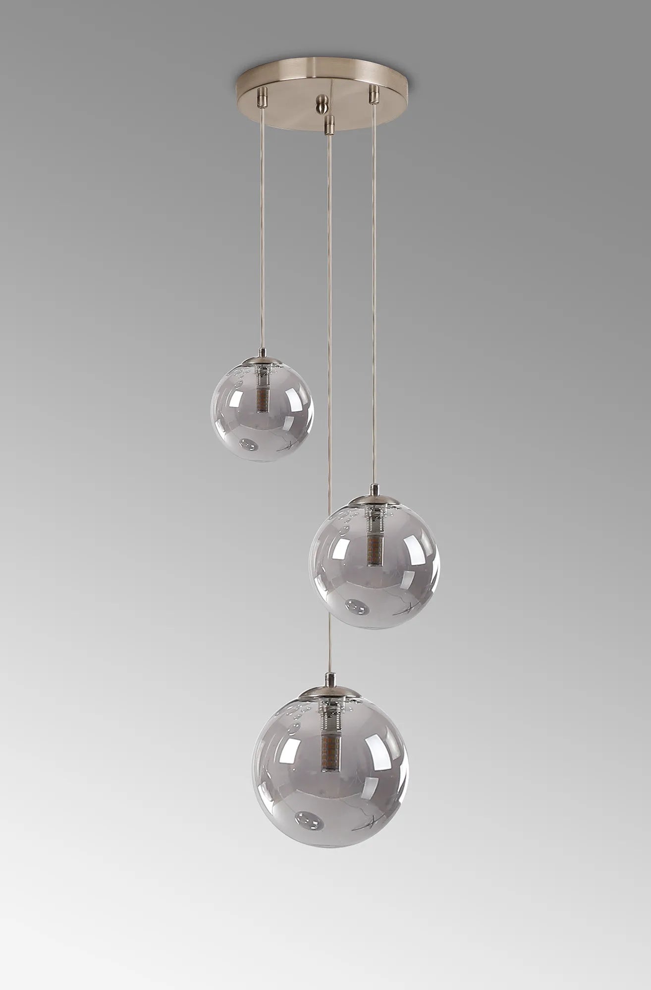 Deacon Round Pendant 3 Light - Satin Nickel & Smoke