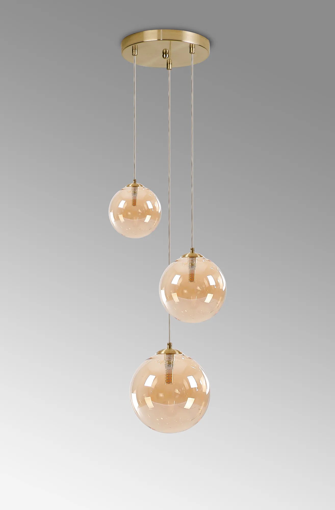 Deacon Round Pendant 3 Light - Satin Gold & Amber