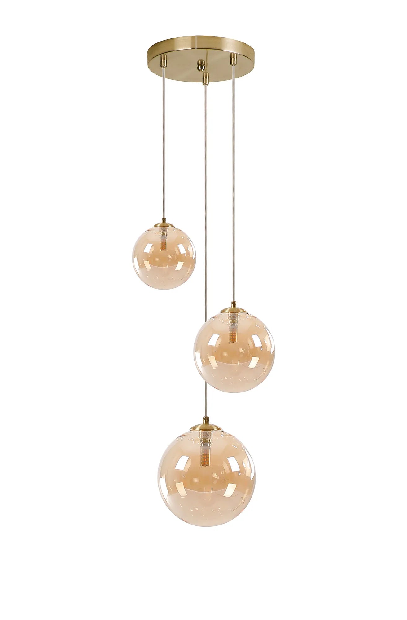 Deacon Round Pendant 3 Light - Satin Gold & Amber