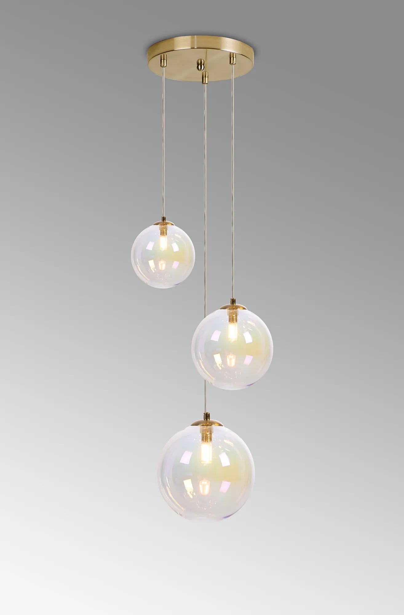 Deacon Round Pendant 3 Light - Satin Gold & Iridescent