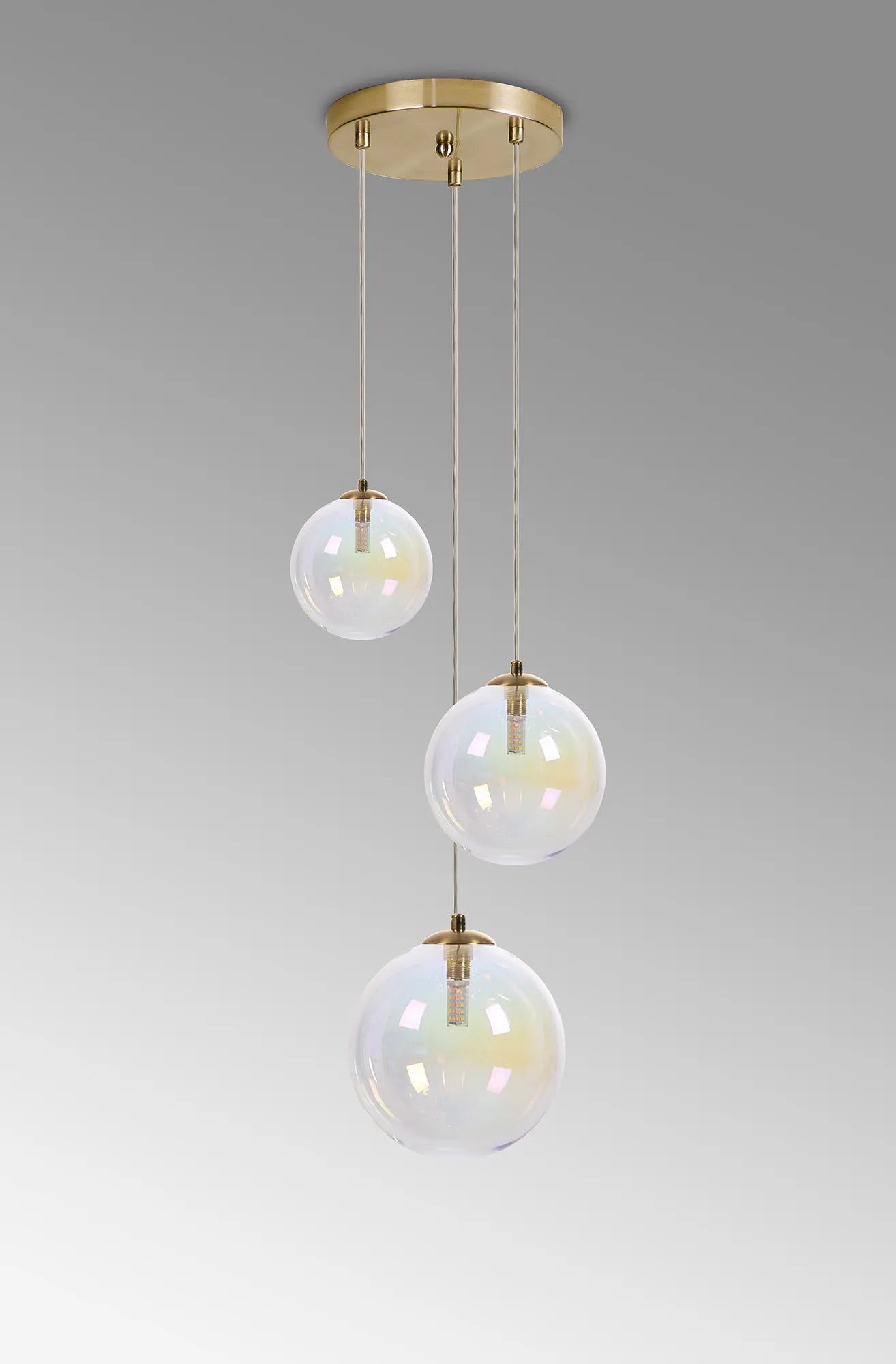Deacon Round Pendant 3 Light - Satin Gold & Iridescent