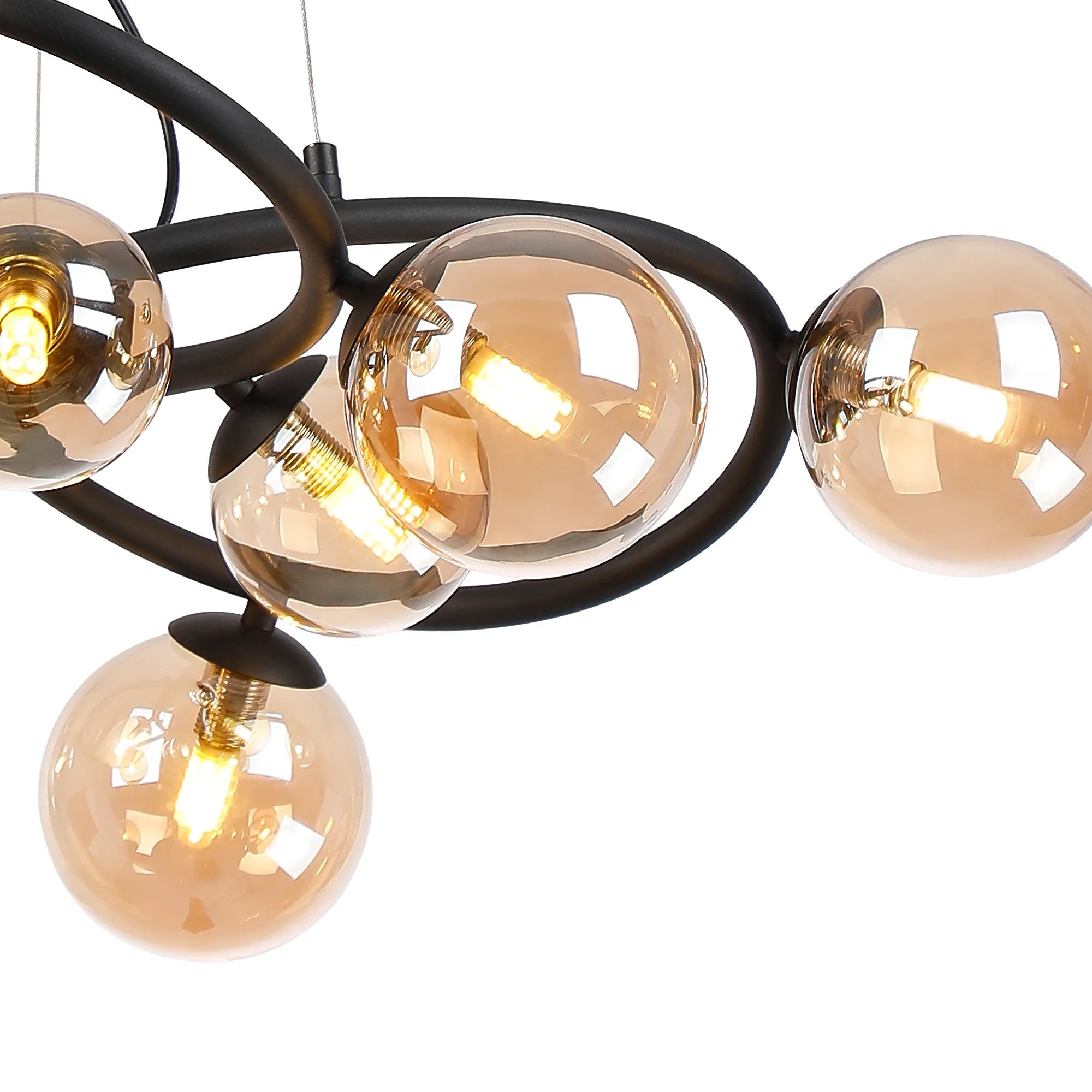 Deacon Twisted Pendant 9 Light - Satin Black Amber Plated Glass