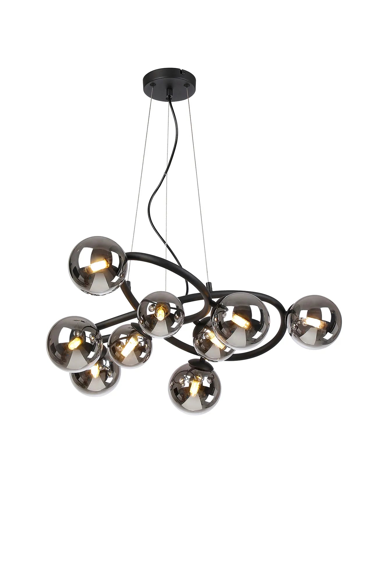 Deacon Twisted Pendant 9 Light - Satin Black Chrome Plated Glass