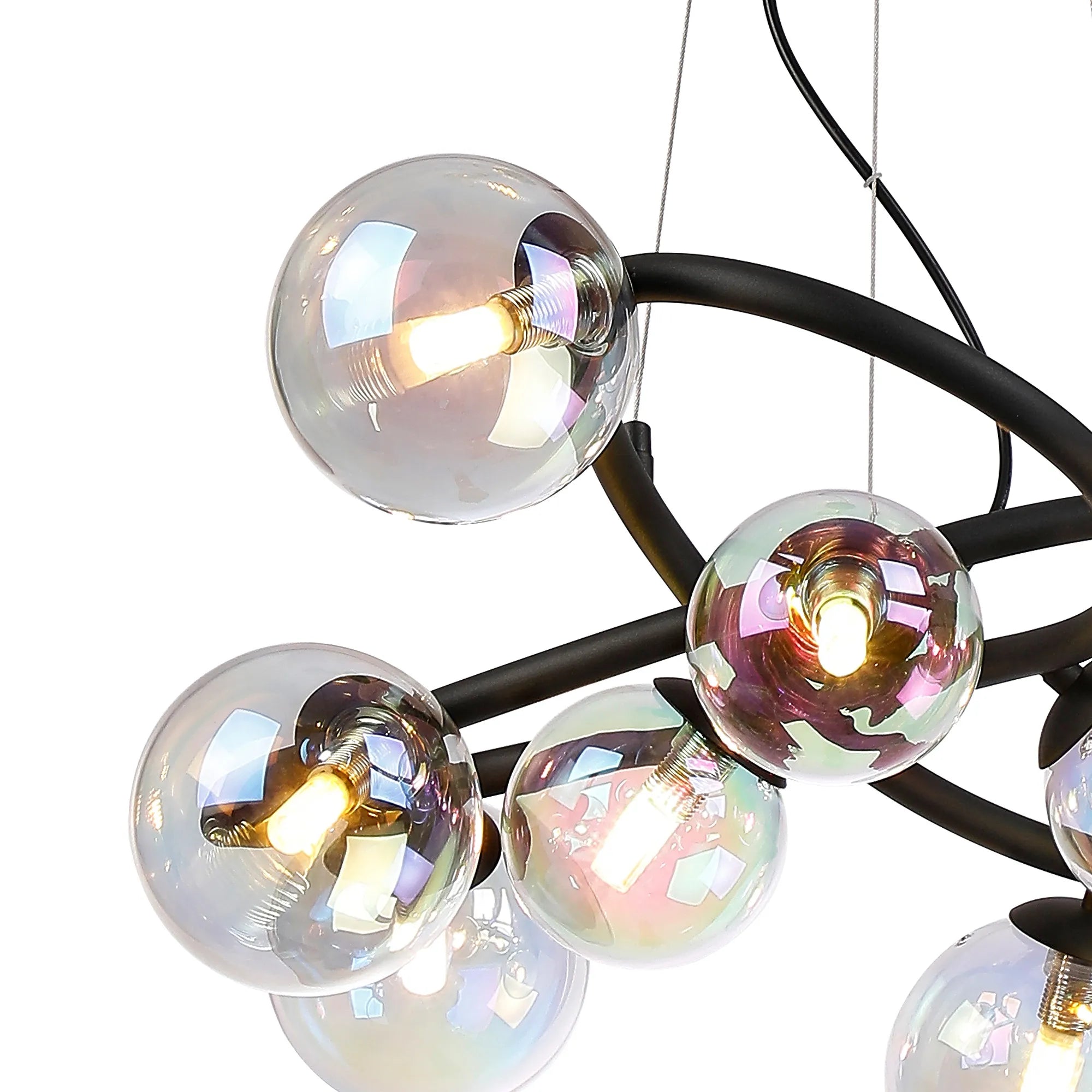 Deacon Twisted Pendant 9 Light - Satin Black Iridescent Plated Glass