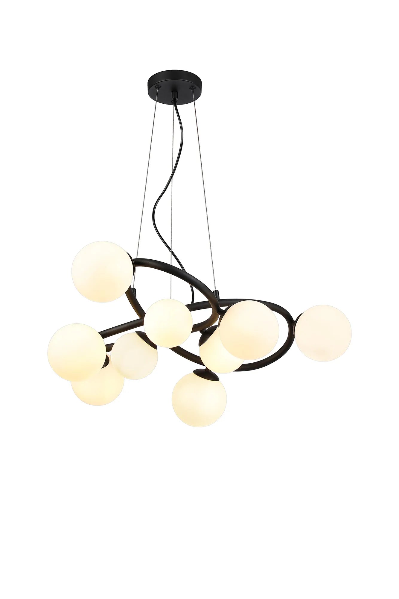 Deacon Twisted Pendant 9 Light - Satin Black Opal Glass