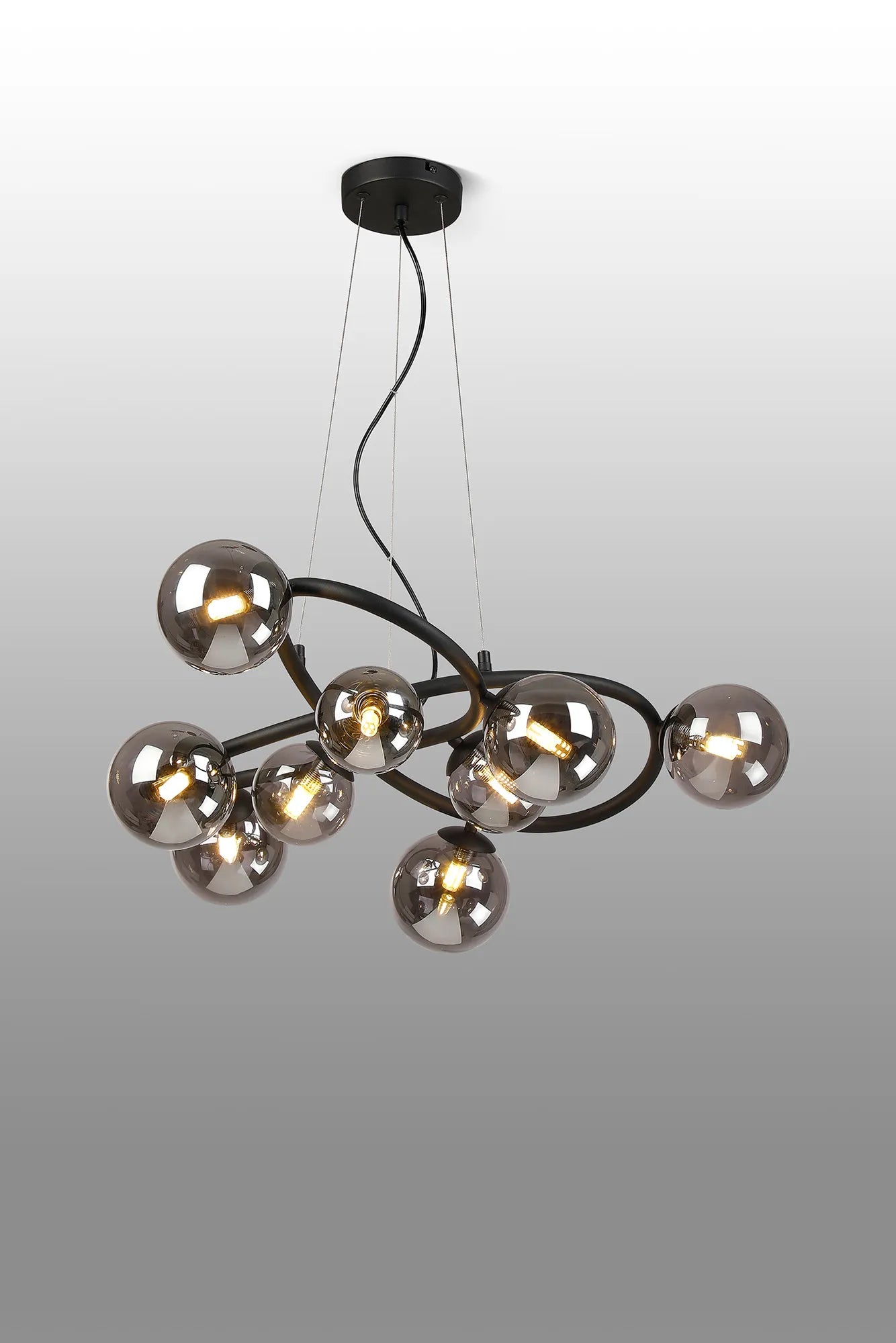 Deacon Twisted Pendant 9 Light - Satin Black Smoke Plated Glass