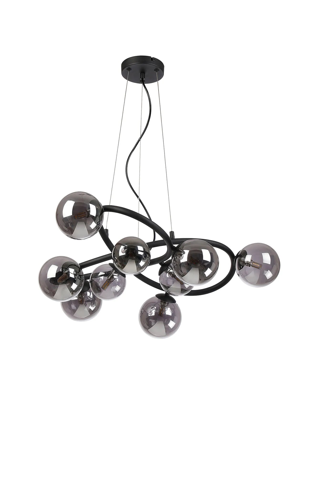 Deacon Twisted Pendant 9 Light - Satin Black Smoke Plated Glass