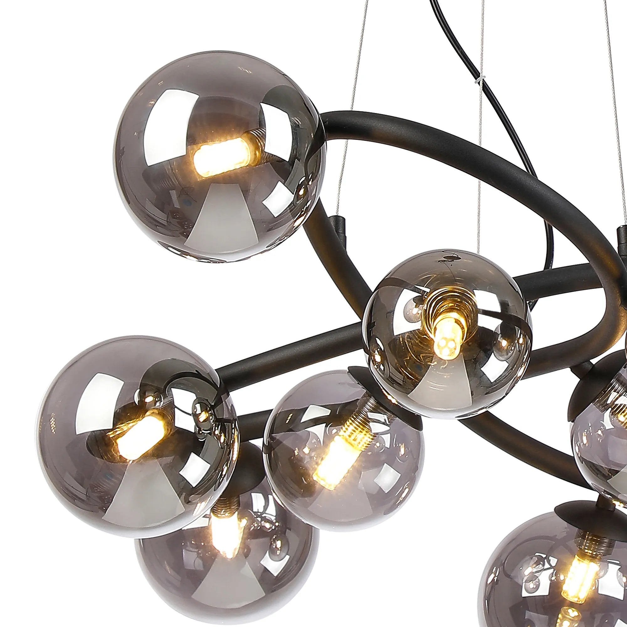 Deacon Twisted Pendant 9 Light - Satin Black Smoke Plated Glass