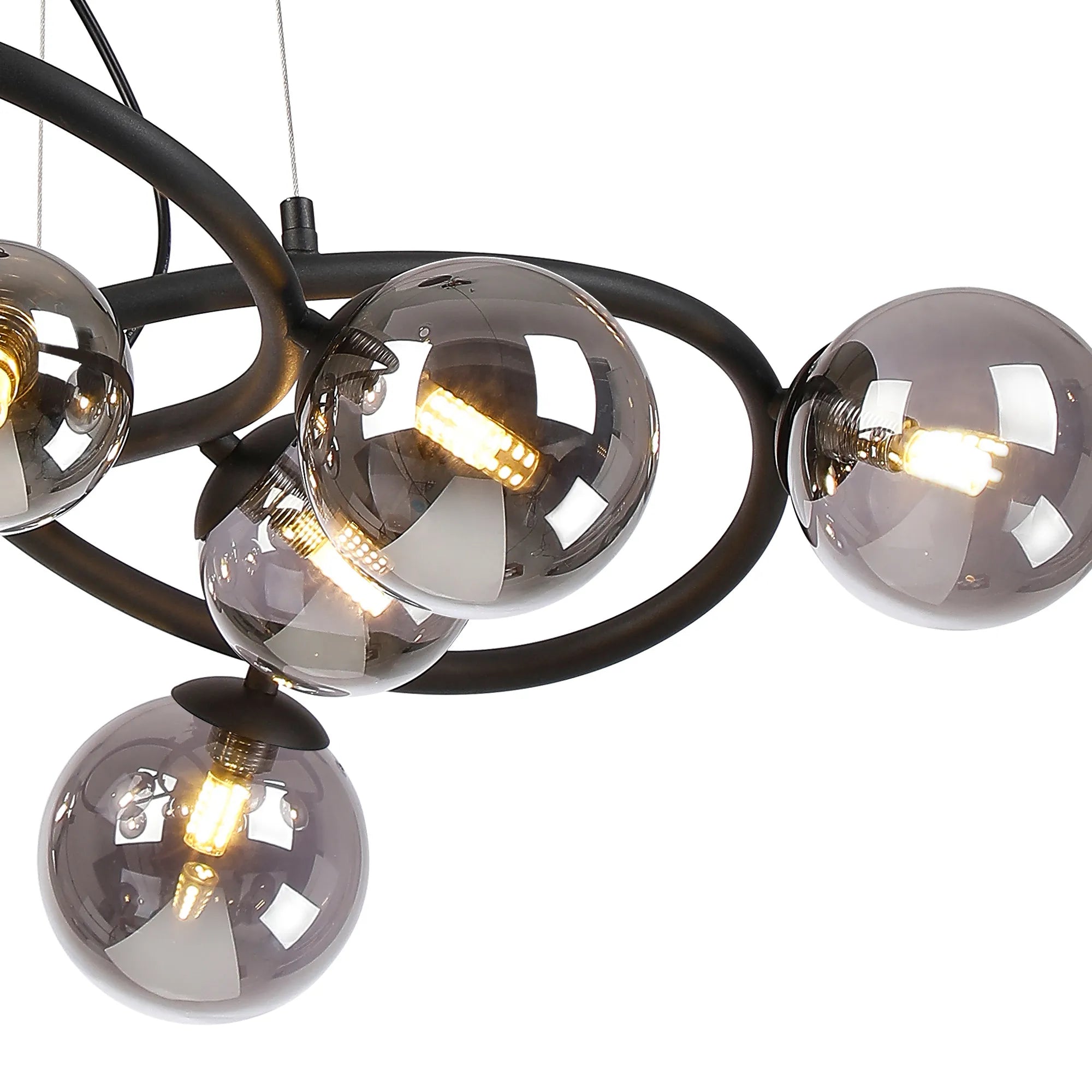 Deacon Twisted Pendant 9 Light - Satin Black Smoke Plated Glass