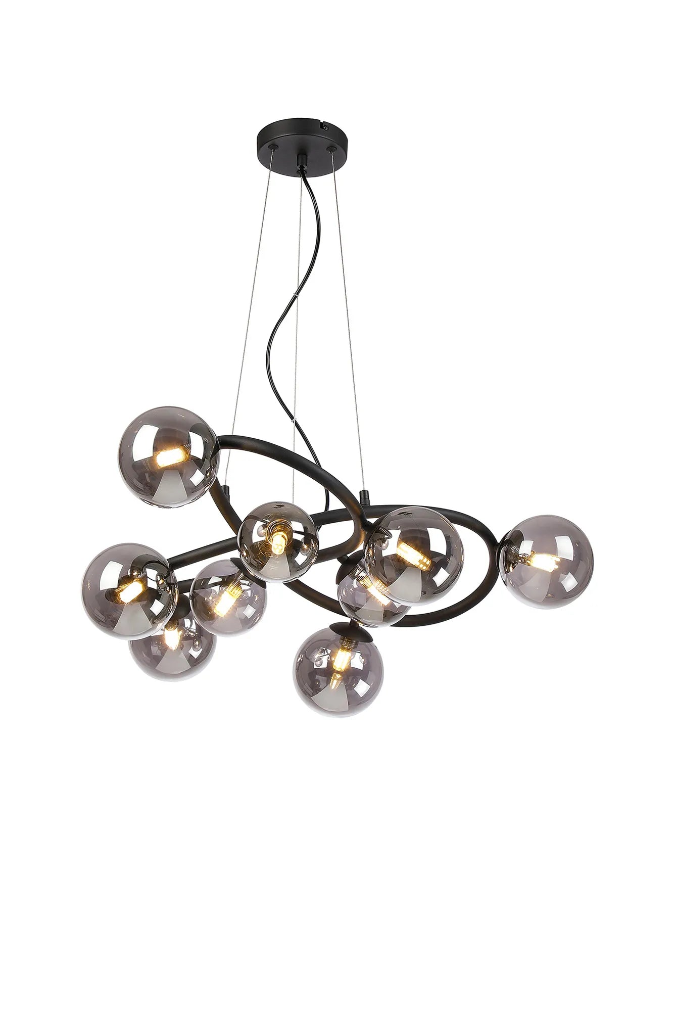 Deacon Twisted Pendant 9 Light - Satin Black Smoke Plated Glass