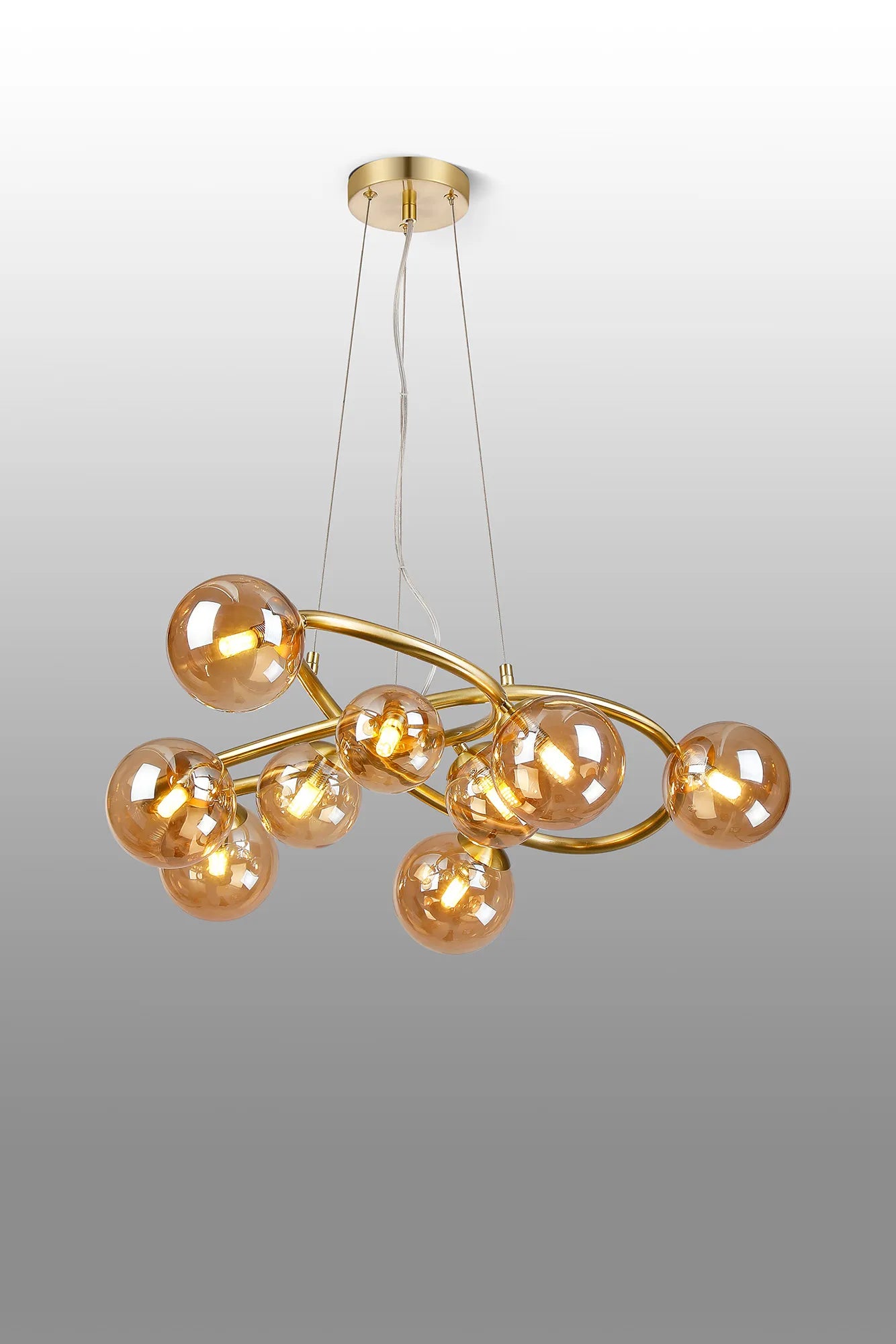 Deacon Twisted Pendant 9 Light - Satin Gold Amber Plated Glass