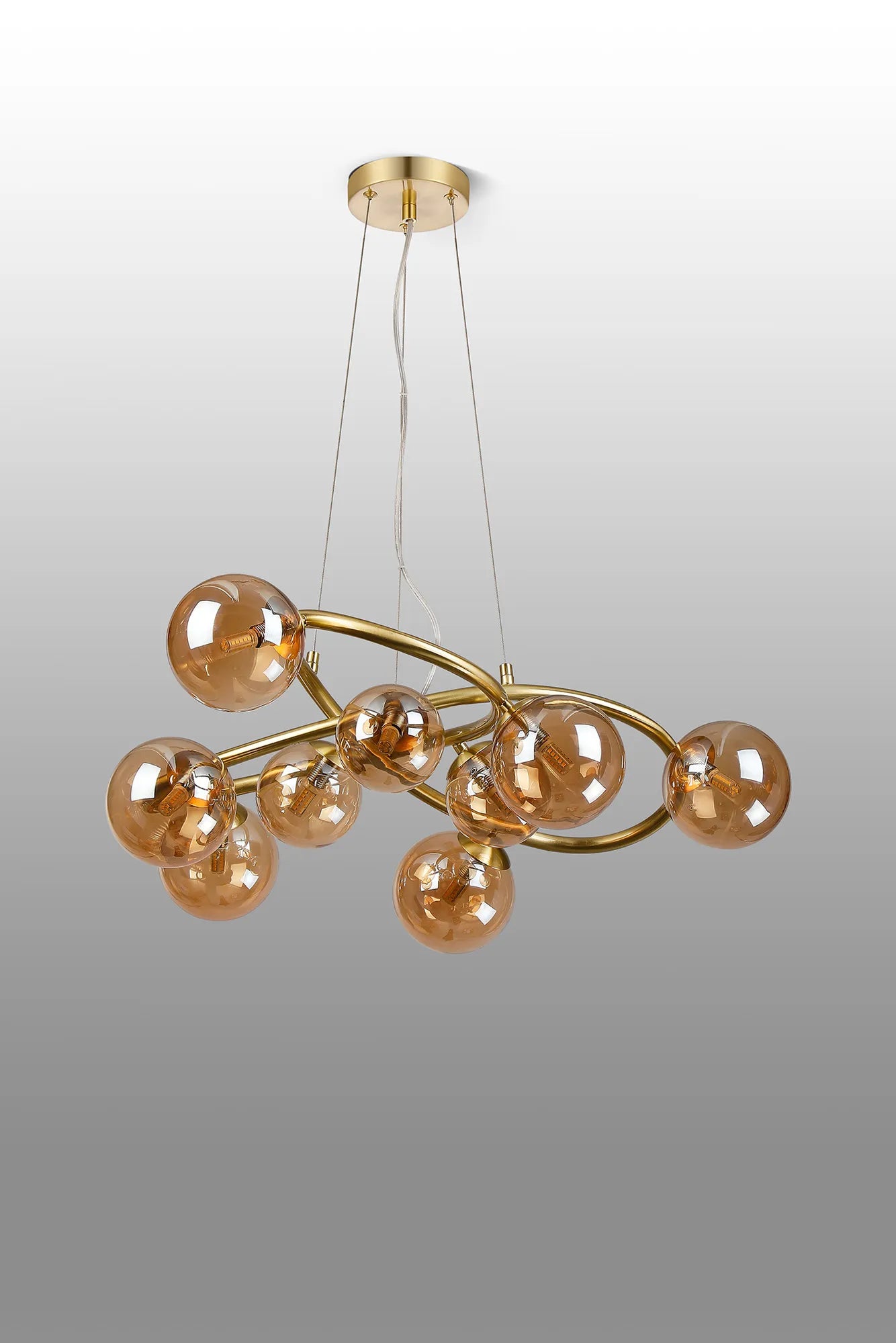 Deacon Twisted Pendant 9 Light - Satin Gold Amber Plated Glass
