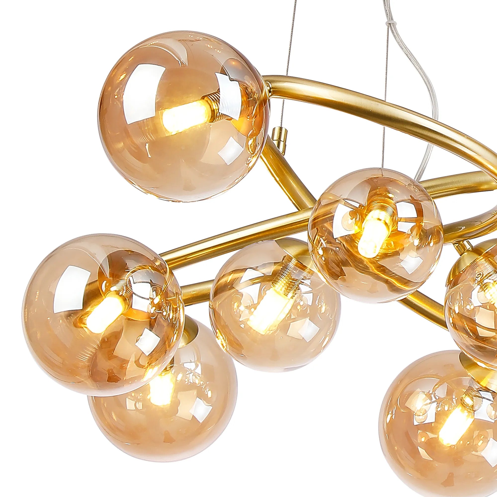 Deacon Twisted Pendant 9 Light - Satin Gold Amber Plated Glass