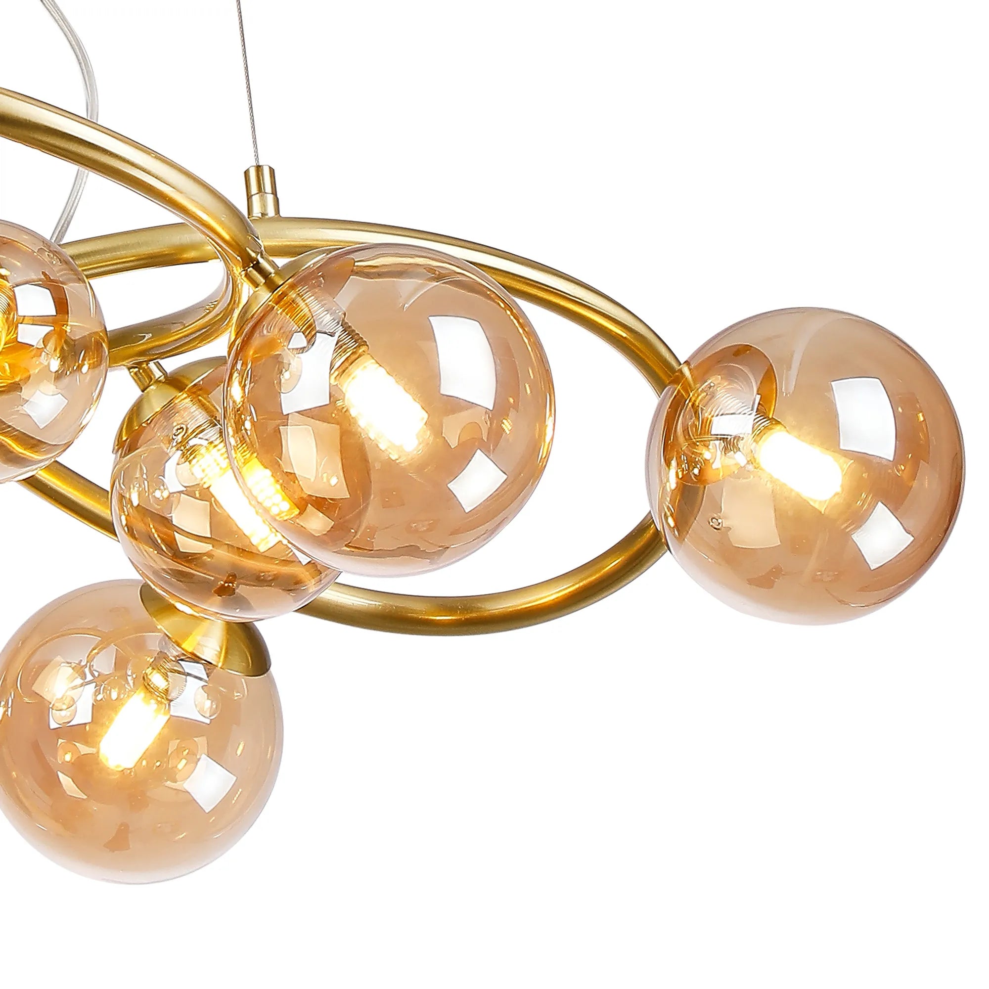Deacon Twisted Pendant 9 Light - Satin Gold Amber Plated Glass