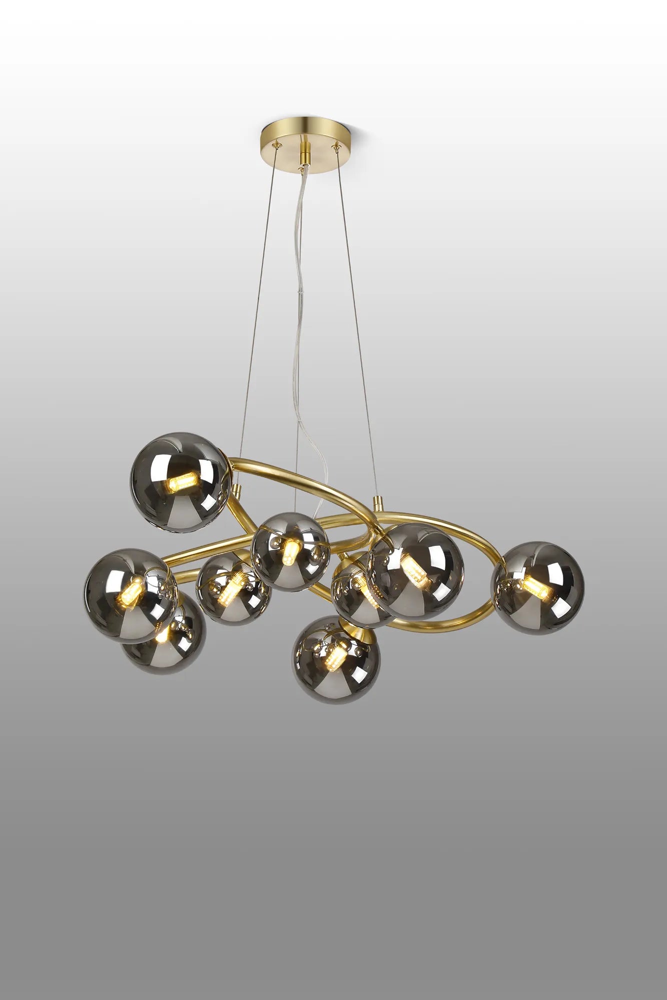 Deacon Twisted Pendant 9 Light - Satin Gold Chrome Plated Glass