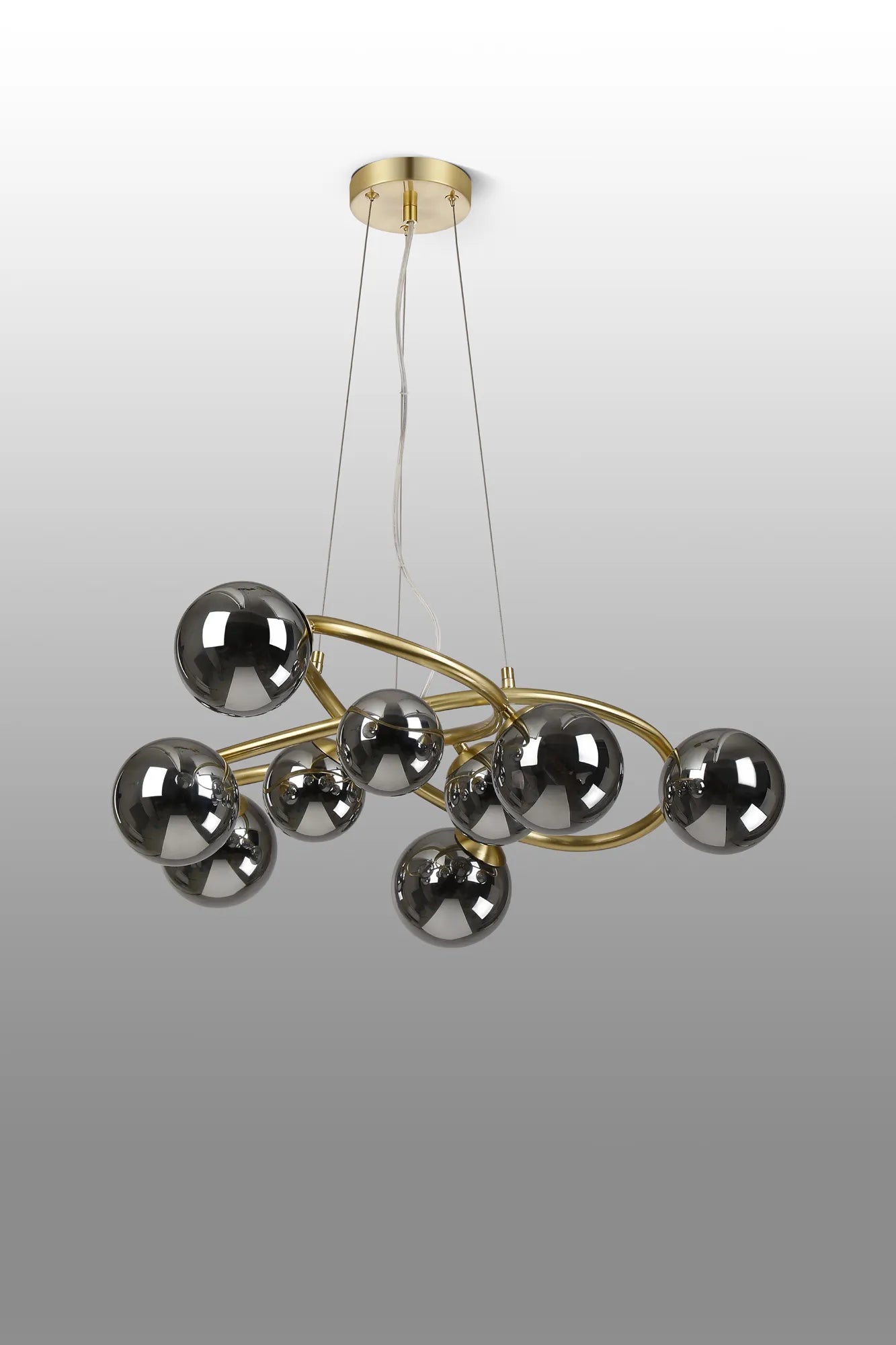 Deacon Twisted Pendant 9 Light - Satin Gold Chrome Plated Glass