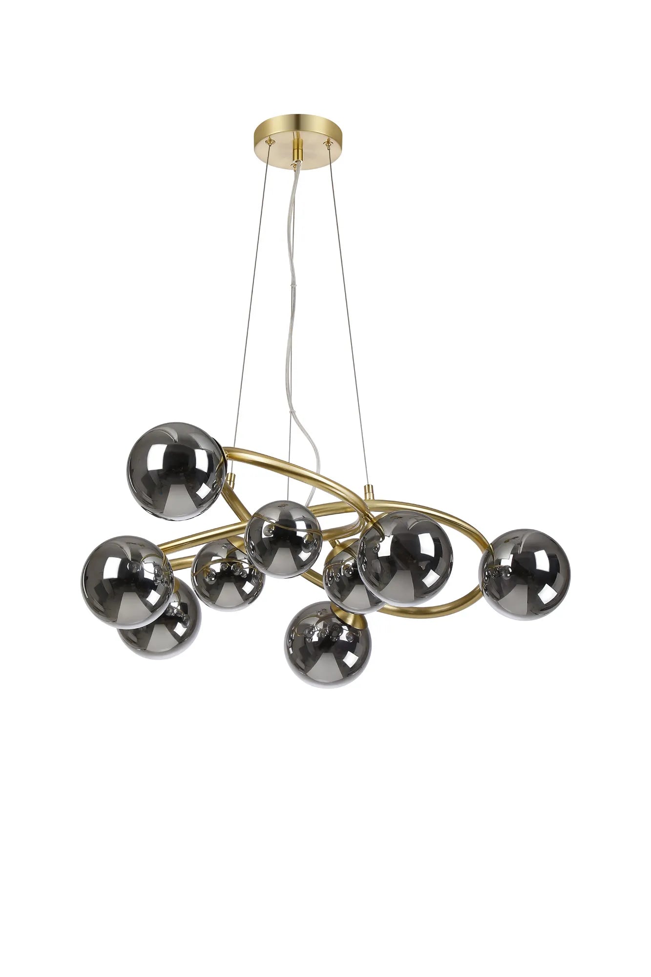 Deacon Twisted Pendant 9 Light - Satin Gold Chrome Plated Glass