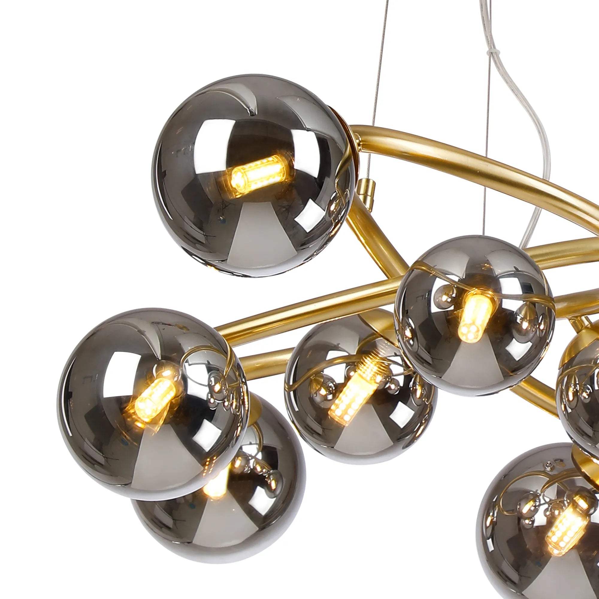 Deacon Twisted Pendant 9 Light - Satin Gold Chrome Plated Glass