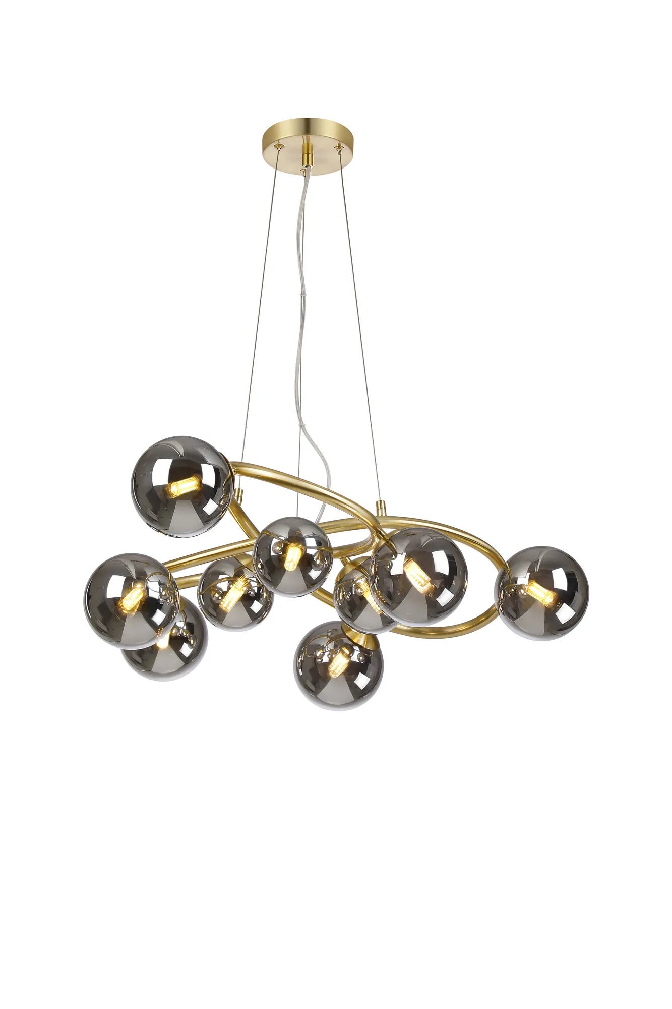 Deacon Twisted Pendant 9 Light - Satin Gold Chrome Plated Glass