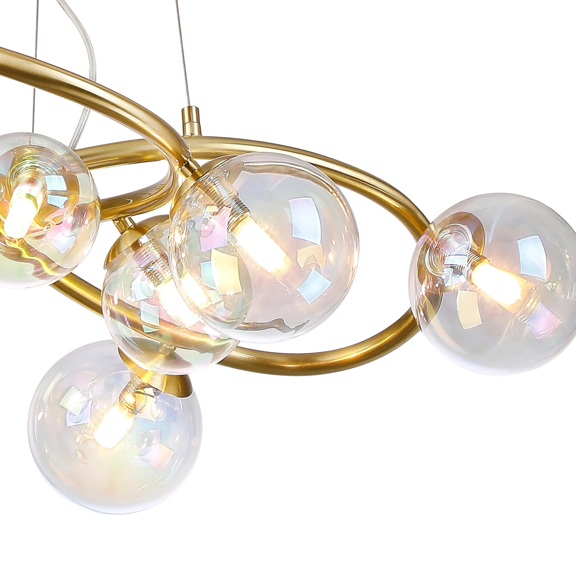Deacon Twisted Pendant 9 Light - Satin Gold Iridescent Plated Glass