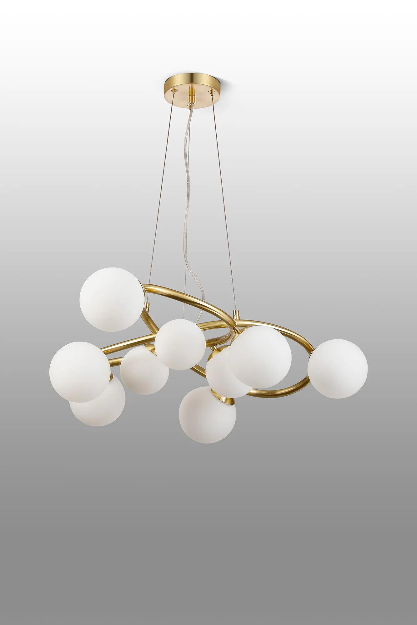 Deacon Twisted Pendant 9 Light - Satin Gold Opal Glass