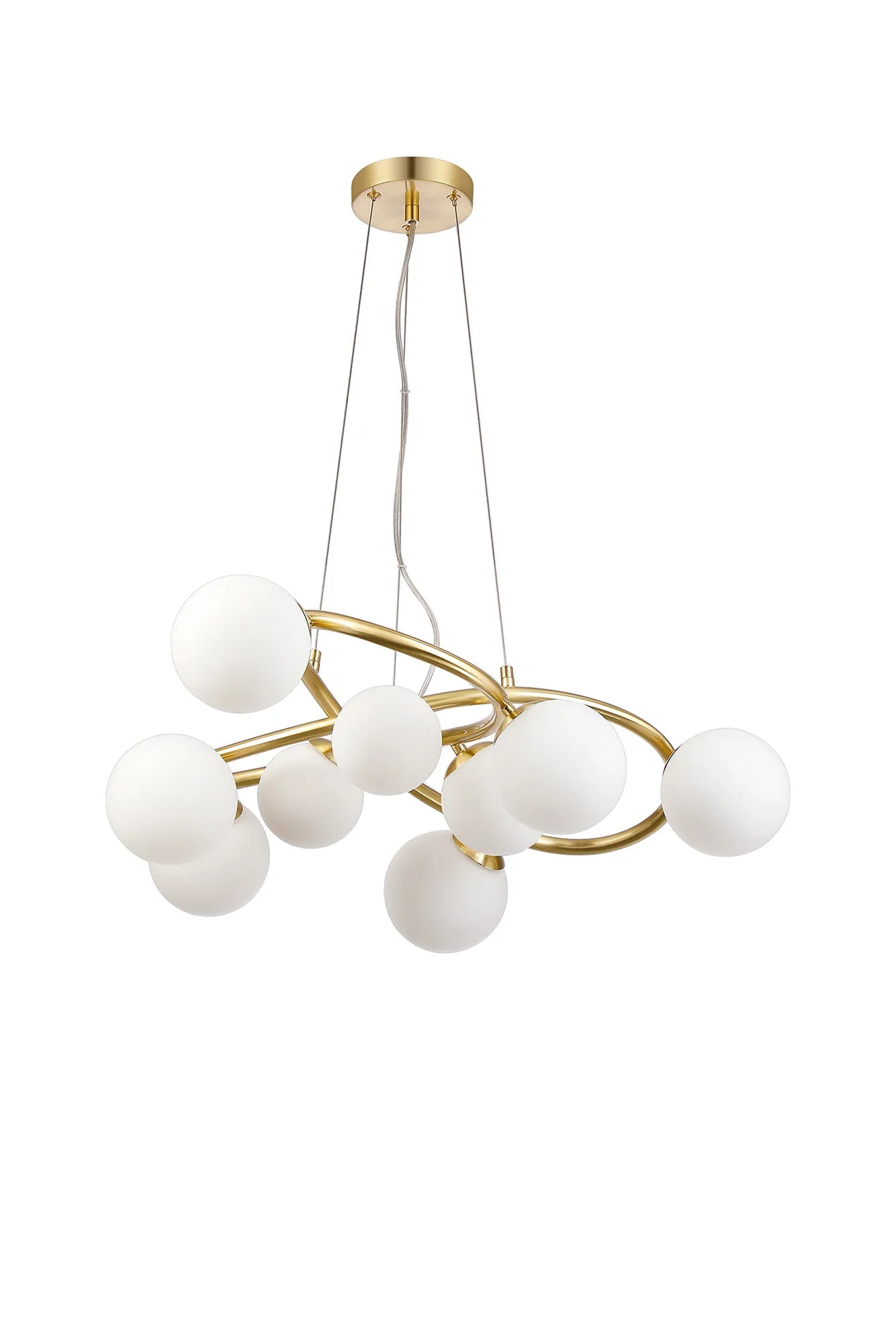 Deacon Twisted Pendant 9 Light - Satin Gold Opal Glass