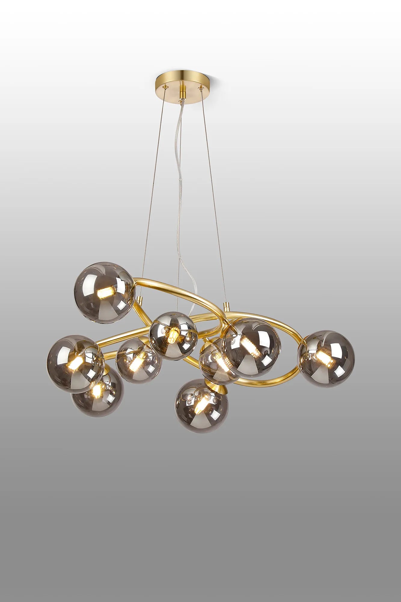 Deacon Twisted Pendant 9 Light - Satin Gold Smoke Plated Glass