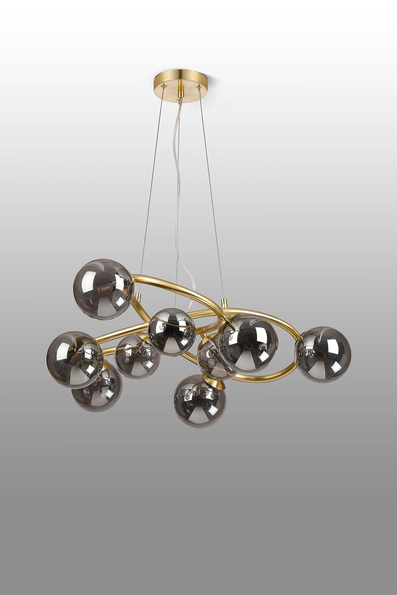Deacon Twisted Pendant 9 Light - Satin Gold Smoke Plated Glass