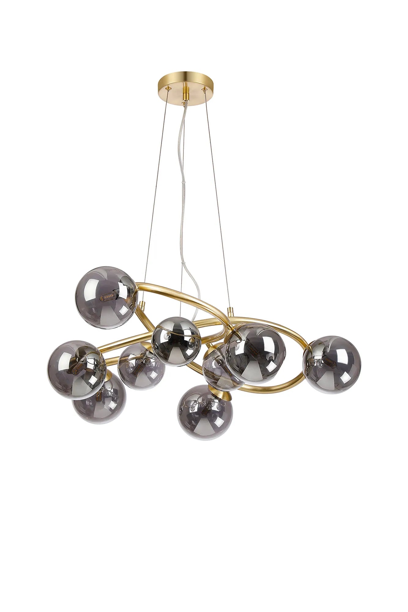 Deacon Twisted Pendant 9 Light - Satin Gold Smoke Plated Glass