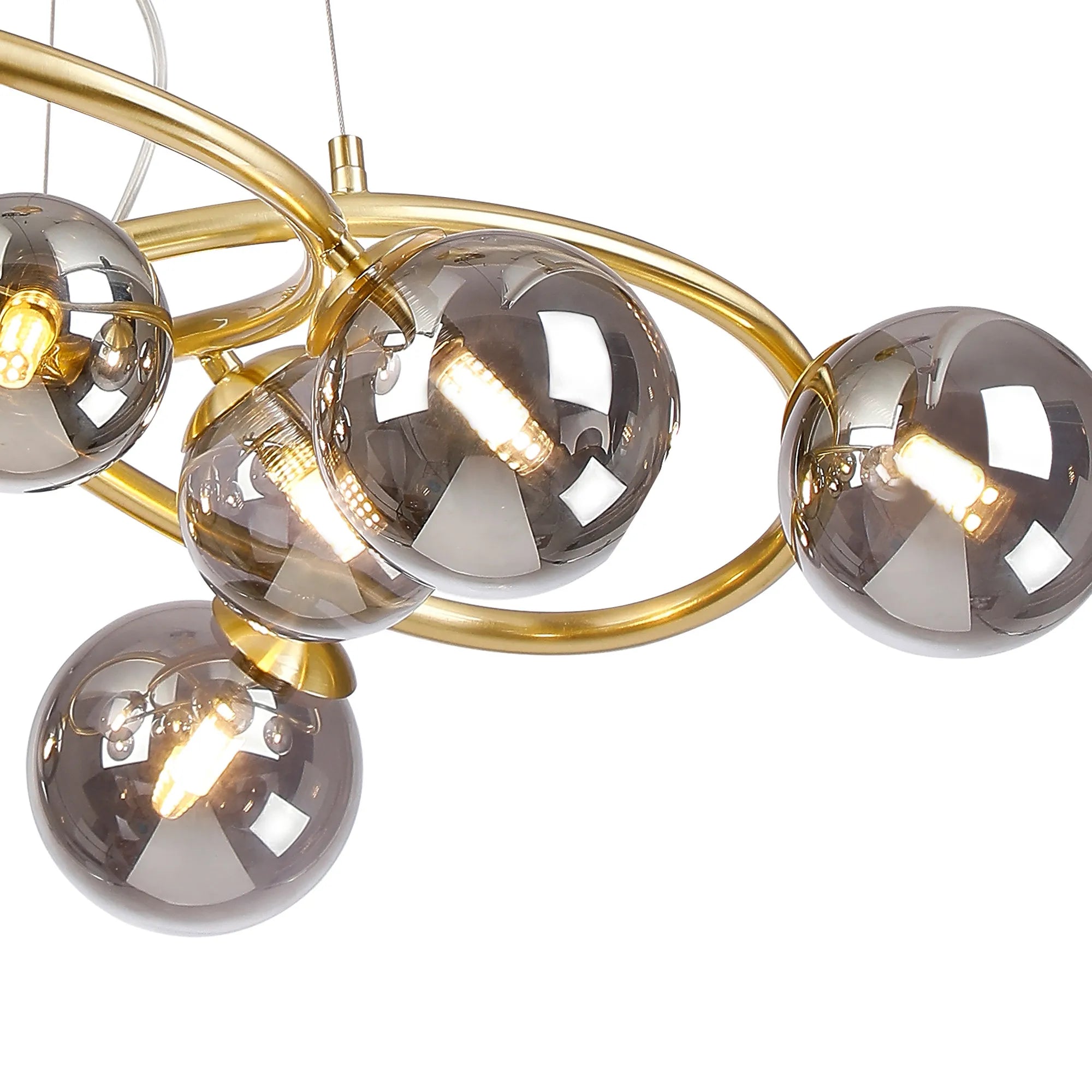 Deacon Twisted Pendant 9 Light - Satin Gold Smoke Plated Glass