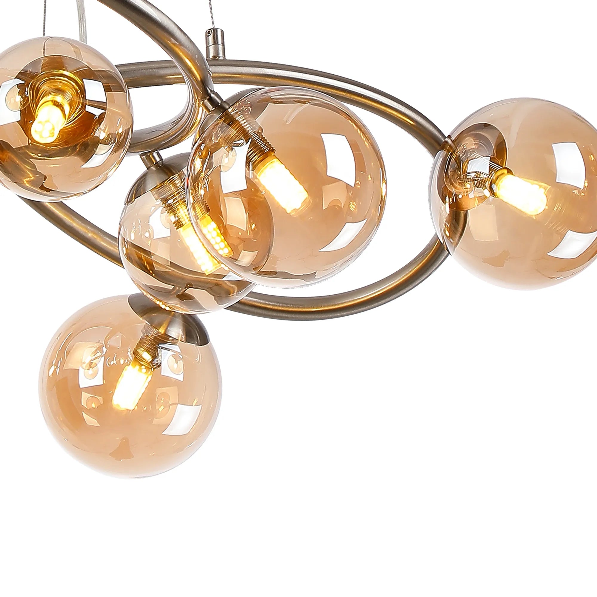Deacon Twisted Pendant 9 Light - Satin Nickel Amber Plated Glass
