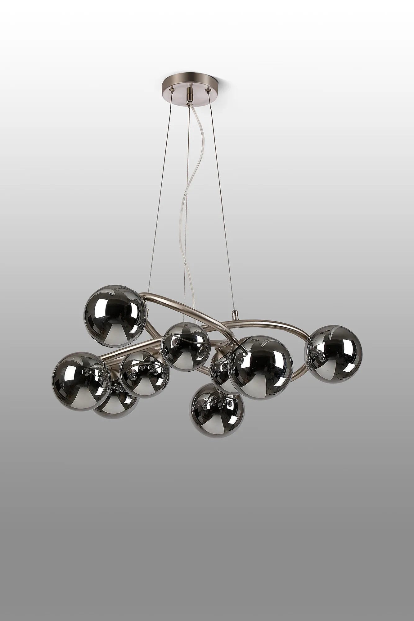 Deacon Twisted Pendant 9 Light - Satin Nickel Chrome Plated Glass