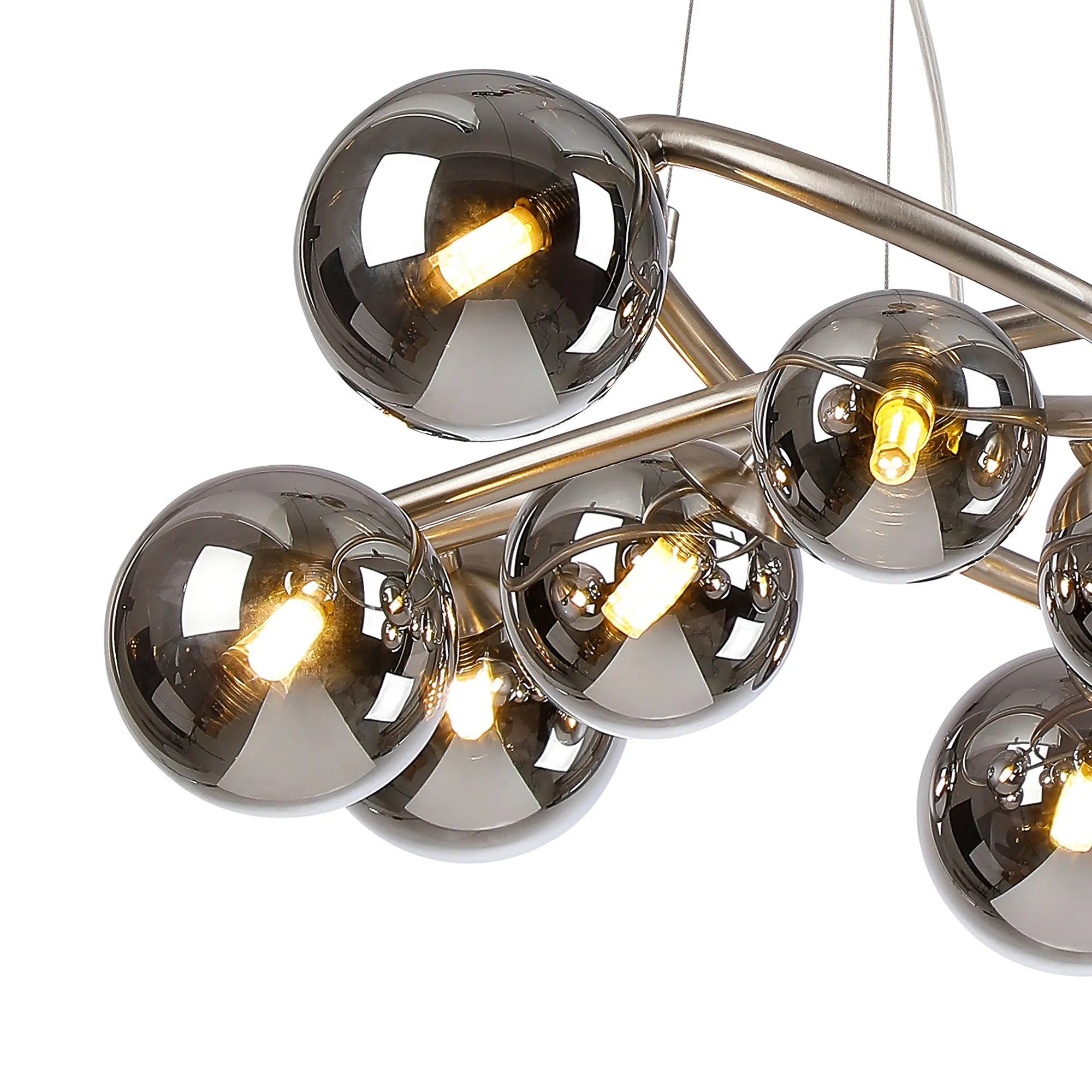 Deacon Twisted Pendant 9 Light - Satin Nickel Chrome Plated Glass