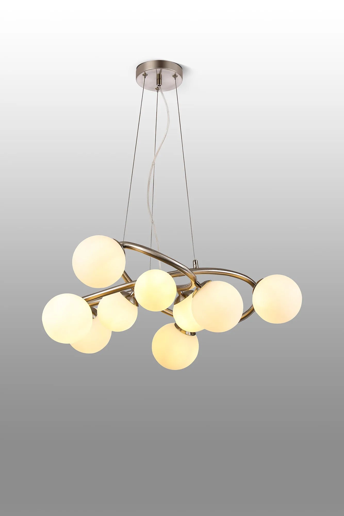 Deacon Twisted Pendant 9 Light - Satin Nickel Opal Glass