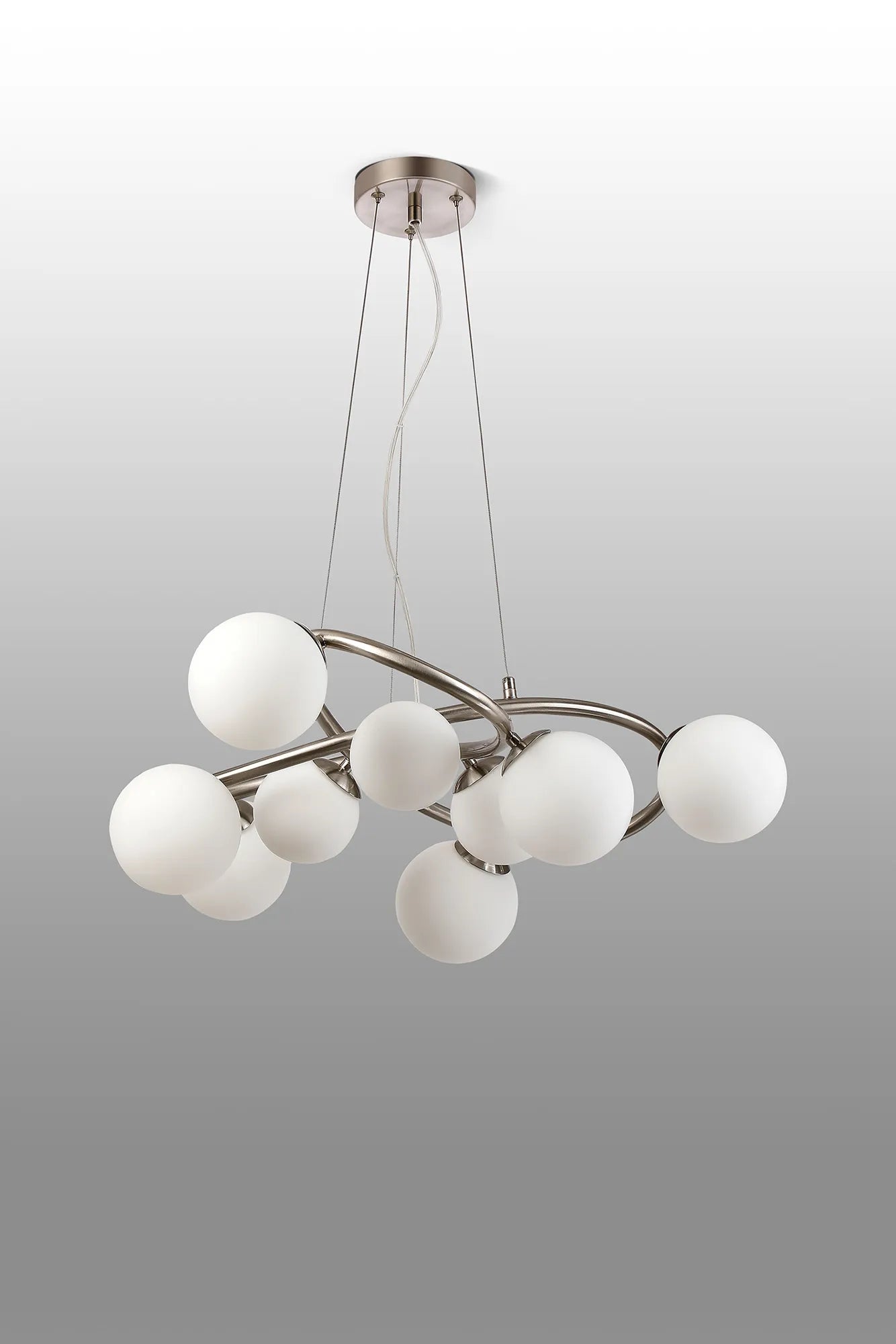 Deacon Twisted Pendant 9 Light - Satin Nickel Opal Glass