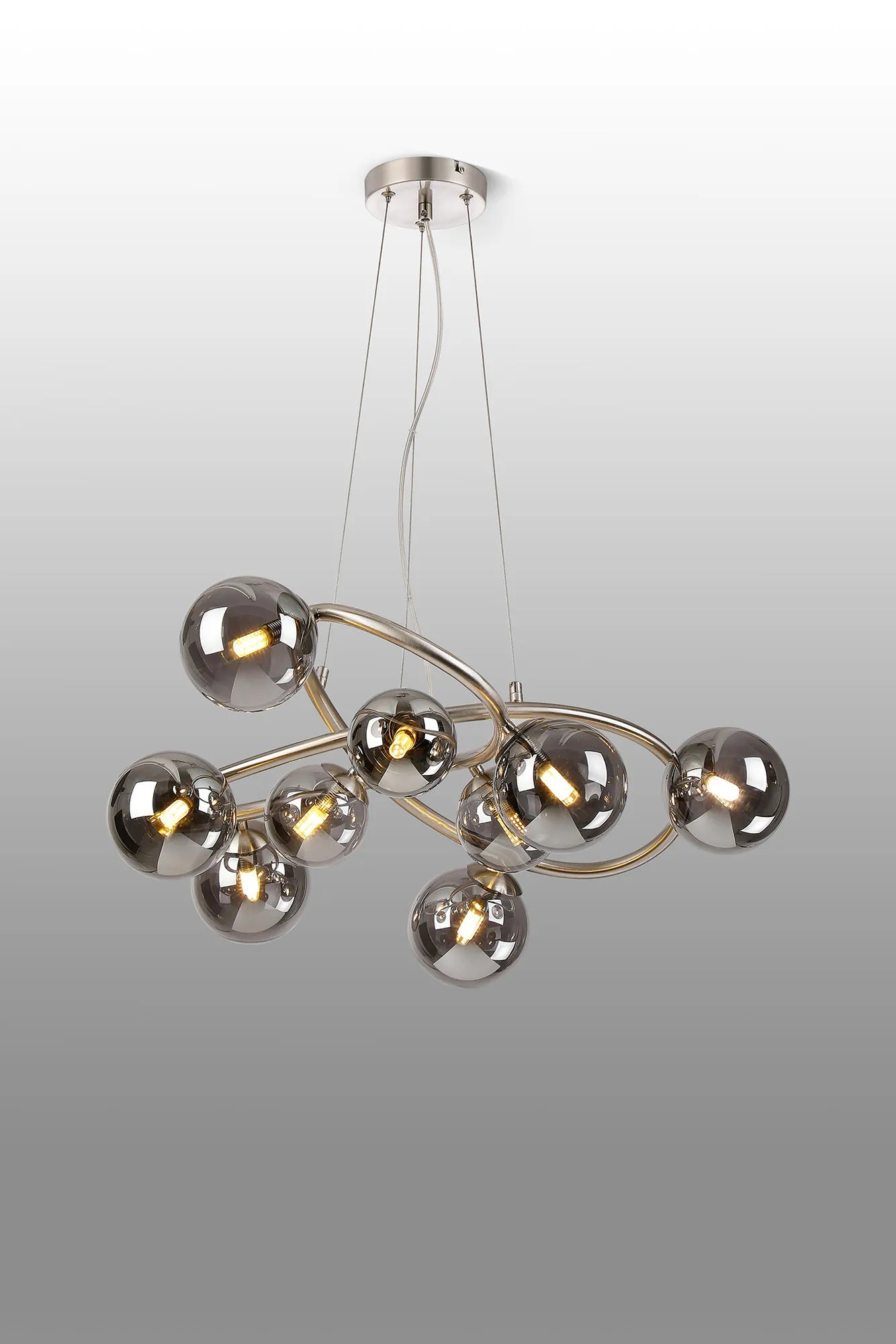 Deacon Twisted Pendant 9 Light - Satin Nickel Smoke Plated Glass