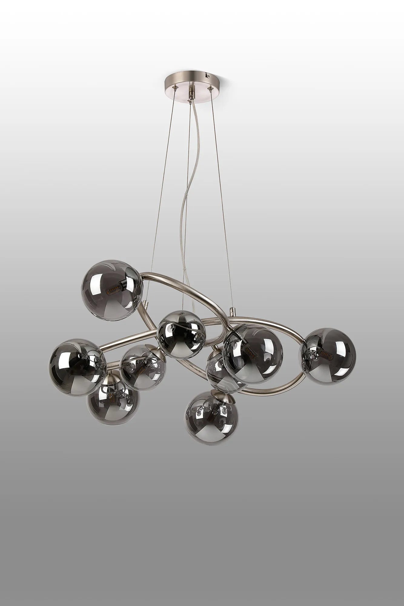 Deacon Twisted Pendant 9 Light - Satin Nickel Smoke Plated Glass