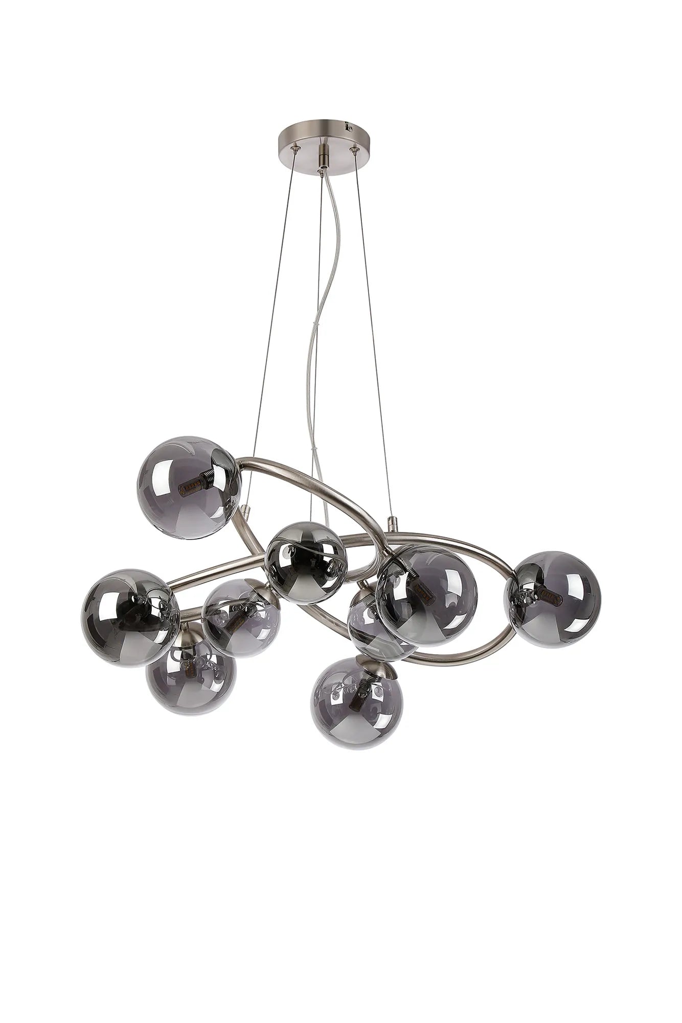 Deacon Twisted Pendant 9 Light - Satin Nickel Smoke Plated Glass